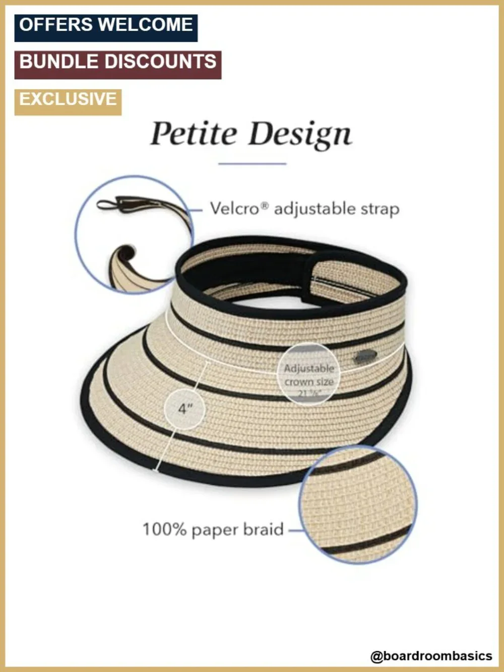 Packable Sun Visor with Velcro Strap Adjustable Wide Brim Waterproof